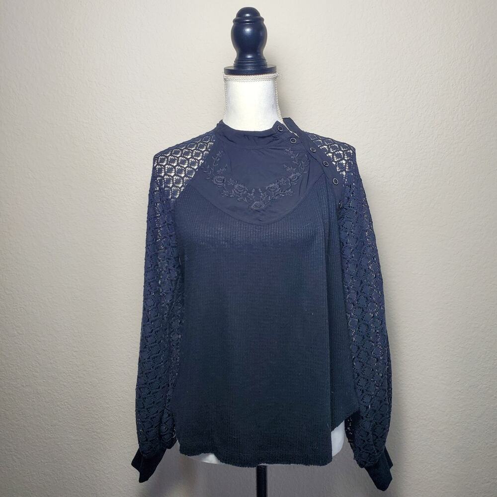 Free People Sweetest Thing Black Lace Blouse Small